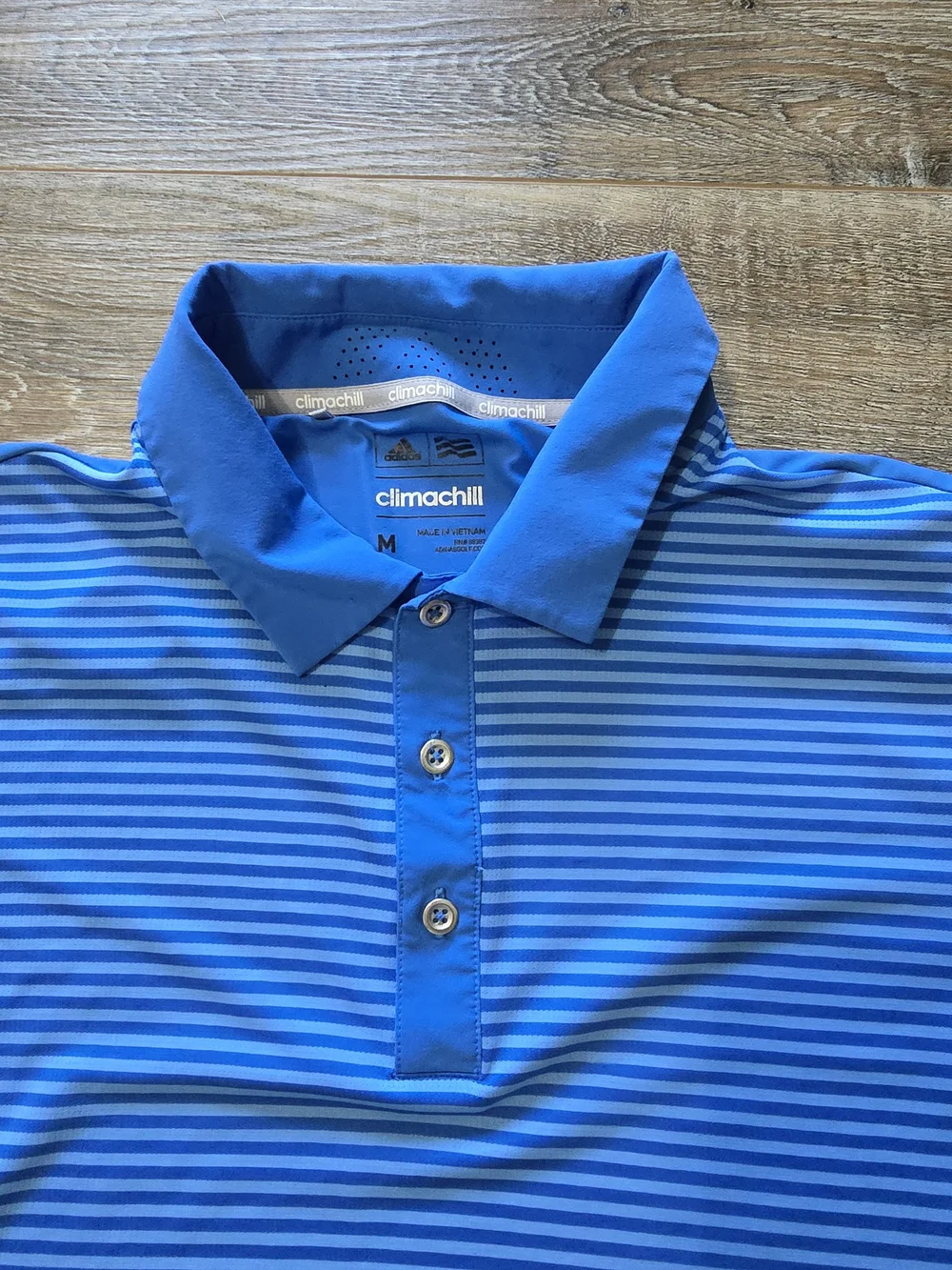 Adidas Climachill Polo Shirt Mens Medium Blue Striped Golf Tennis Athletic Top M